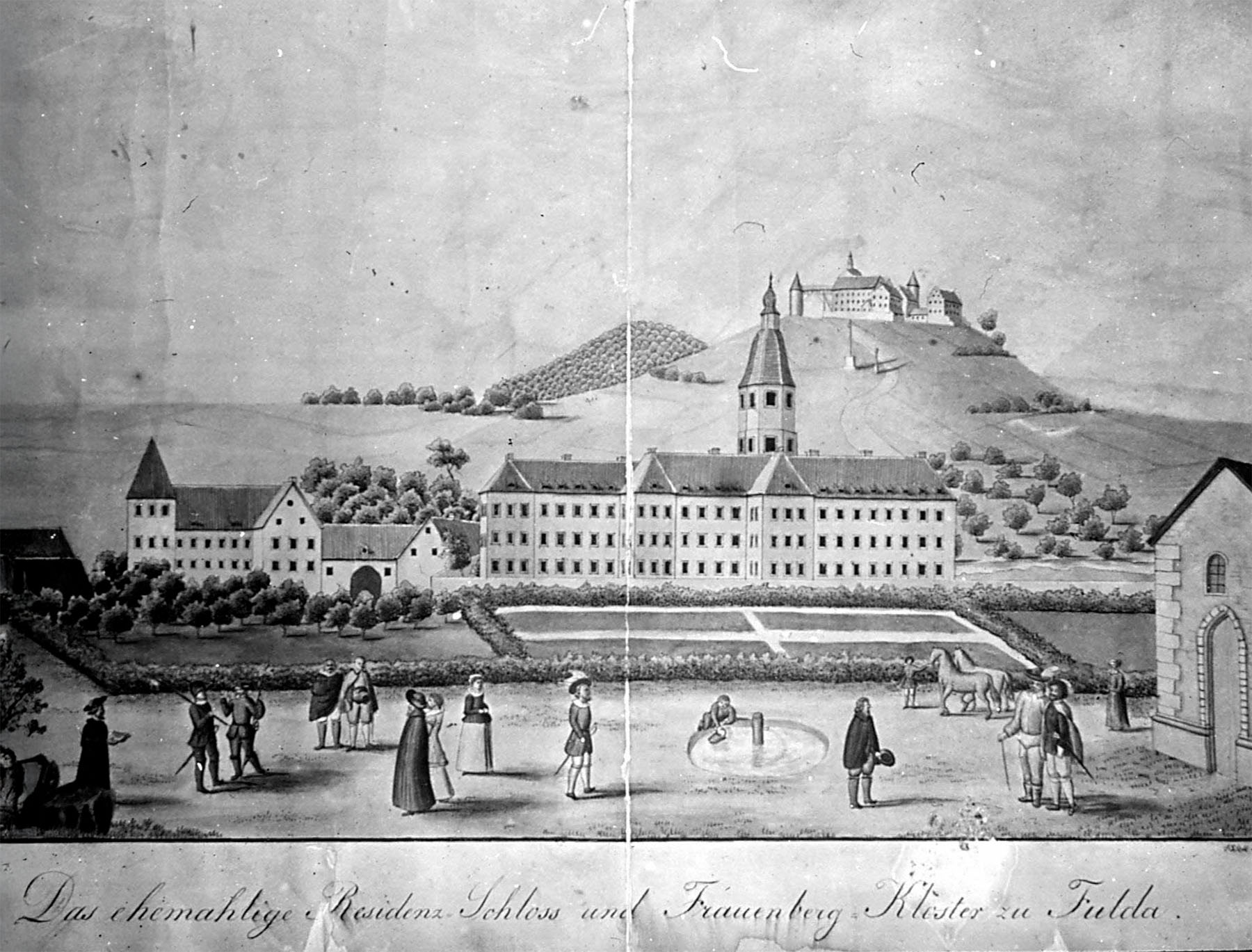 Historische Zeichnung des Renaissanceturms am Fuldaer Stadtschloss